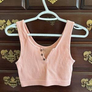 Pink Ribbed Button-Front Crop Top